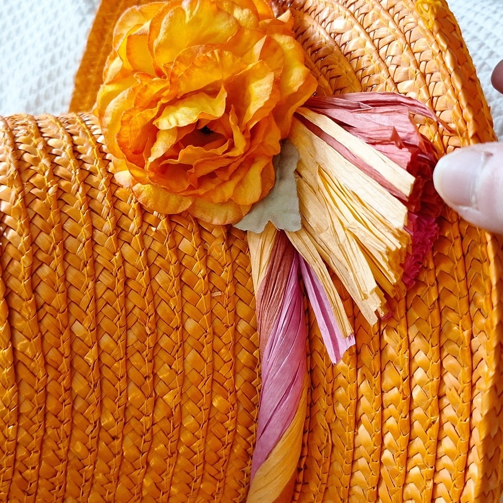 ORANGE STRAW DERBY HAT 👒 - Picture 3 of 7